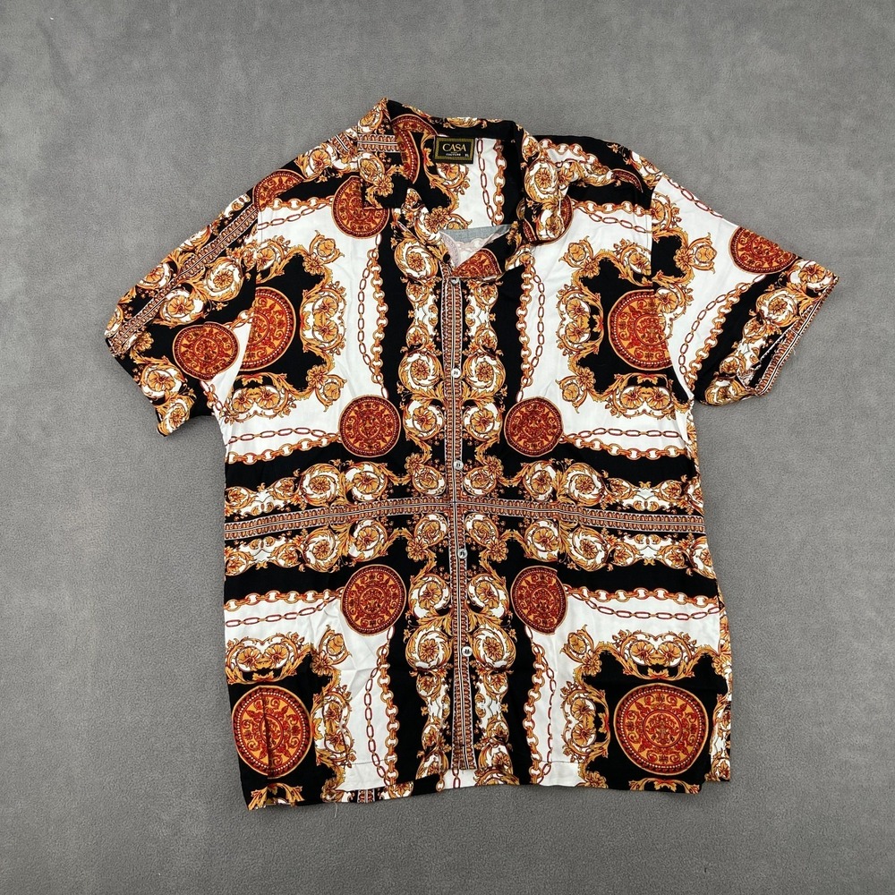 Casa Moda Couture Shirt Mens XL Multicolor Gold Chain Baroque Collared Button Up